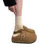 Zapatos estilo Birkenstock cálidos con forro de felpa para mujer, nueva colección otoño/invierno 2026, suela gruesa, que aumentan la altura, punta cerrada, estilo media pantufla, retro, mullidos y con forro de algodón
