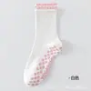 Meias de Renda Franzida na Altura da Panturrilha para Mulheres, Meias de Yoga com Bico Redondo, Meias Antiderrapantes para Fitness Indoor de Pilates, Amigáveis para Iniciantes