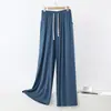 Calça Casual Larga de Cintura Elástica com Cordão Bolsos Manga Longa Leve Primavera Verão Tamanho Grande Calça de Casa Nova para Mulheres
