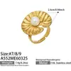 Anillo Abierto de Acero Inoxidable con Diseño Nuevo Europeo y Americano de Flor de Perla de Concha y Hoja de Loto, Joyería de Nicho de Lujo Ligero, Chapado en Oro Real de 18K