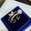Otoño Más Vendido Fábrica al por Mayor Natural de Agua Dulce para Mujer Joyería de Anillo Abierto Ajustable de Lujo Ligero con Fuerte Brillo Tiktok