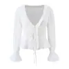 Comercio Electrónico Transfronterizo 2026 Primavera Nuevo Encaje Francés Patchwork Sexy Cuello en V Decoración en Capas Atado Manga Larga Top
