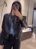 Chaqueta de Cuero para Mujer Corta 2025 Primavera Nueva Chaqueta de Cuero Casual Elegante de Alta Gama con Cuello Vertical