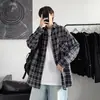 Camisa xadrez de verão para homens, de manga comprida, moderna, modelagem solta, estilo japonês, estilo Hong Kong, versão coreana, estilosa, retrô, vibe de Hong Kong, camisa leve