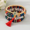 Bestseller transfronterizo estilo bohemio ojo turco borla colgante pulsera multicapa cordón elástico pulsera de cuentas