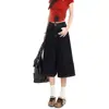 Jeans Americanos Retro Azul Oscuro Cortos para Mujer, Nuevo Estilo de Verano, Cintura Alta, Pierna Recta Suelta Pierna Ancha Shorts 7/8