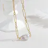 Colar de Pérolas Popular Transfronteiriço em Aço Inoxidável Dourado 18K Estilo Cool Ins Design de Nicho Cadeia Versátil para Suéter Feminino