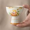 Copa redonda de ceniza vegetal de fábrica, leña, pie alto, copa de cerámica vintage, taza de té, taza de té, bebida para una persona, copa maestra, taza de té