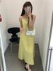 Vestido largo de lino de verano para mujer, estilo francés de vacaciones, sin cuello y tirantes, talla 69110