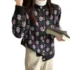 Suéter de punto de cuello redondo con jacquard floral de color de contraste, estilo coreano para otoño e invierno, prenda exterior versátil para mujer, estilo perezoso, cárdigan abrigo de punto