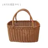 Cesta de almacenamiento con asa de mimbre sintético, refuerzo de marco de hierro, cesta de picnic, cesta de compras, cesta de flores de ratán, cesta para recoger, cesta de aperitivos para sala de estar
