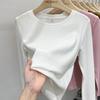 Camiseta de Manga Larga con Cuello Redondo Color Albaricoque para Mujer en Otoño e Invierno Look Adelgazante Top Camiseta Interior Forrada de Polar para Mujer