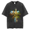 Camiseta de Línea Garabateada Gráfico Creativo de Graffiti Algodón Corto