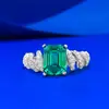 Nuevo Modelo Anillo S925 Plata Verde Azafrán con Banda Retorcida Espiral Rectangular de 7*9mm, Artesanía de Lujo Ligero, Transmisión en Vivo