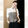 Camisa de Cuadros Falsa de Dos Piezas Original de Comercio Exterior para Mujer, Top de Manga Larga con Bloques de Color y Lazo en la Cintura, Primavera 2026 Venta al por Mayor Transfronteriza