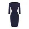 Ropa de mujer al por mayor estilo europeo y americano transfronterizo, nueva colección de principios de otoño, estilo puro deseo, cuello barco, plisado, ajustado, manga de tres cuartos, vestido Rachel
