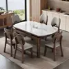 Mesa y Sillas de Comedor de Madera Maciza Color Nogal Negro y Piedra Sinterizada Juego para Apartamento Pequeño Uso en Casa Mesa de Comedor Cuadrada y Redonda de Doble Uso Extensible Plegable
