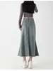 Saia Jeans Vintage Feminina Outono Cintura Alta plus size gordinha Cobre o Quadril Slim Linha A Midi Cauda de Peixe Saia
