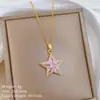 [Acero de Titanio] Estrella Rosa de Cinco Puntas Lujo Accesible Elegante Impresionante Collar Completamente de Diamante Cadena Versátil para Clavícula de Mujer Cadena de Acero de Titanio