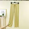 Calça feminina de verão, novo estilo, com cadarço, cintura alta, perna larga, leve, versátil, modeladora, longa, feita de tecido modal, solta e simples, calça casual