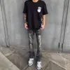 Jeans Masculino Lavado Reto com Barra Levemente Aberta, Padrão Preto e Cinza Estilo Americano, Corte Cleanfit High Street, Personalizado com Vibe Vintage