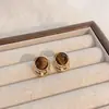 Pendientes Retro Otoño e Invierno de Gama Alta Maillard Ojo de Tigre Pendientes Aguja de Plata 925 No se Desvanecen Versátiles Pendientes Franceses Joyería