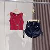 Traje de chaleco y shorts estilo coreano para niñas, moda para niños medianos y grandes, pantalones cortos de tiro alto a la moda, diseño con cordón, nuevo estilo de verano 2025