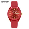 Reloj de Cuarzo Nuevo Transfronterizo Sanda Versión Coreana Simple Impermeable Luminoso Doble Calendario Ligero y Delgado Tres Manecillas Reloj para Estudiante de Examen