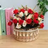 Cesta de mimbre tejida de mano para flores, cesta de ratán para picnics y salidas de verano, cesta de mano de almacenamiento, cesta de princesa con arreglo de flores artificiales