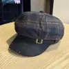 Otoño Invierno Pato Marrón Retro Cuadros Boina Sombrero Mujeres Circunferencia de Cabeza Grande Octogonal Gorra de Periodista Hace que la Cara se Vea Más Pequeña Sombrero de Pintor
