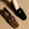 Zapatos de Moda Loafers de Velour Mate Súper Suave para Primavera/Otoño 2026 con Hebilla Cuadrada Punta Cuadrada Tacón Bajo Grueso Slip-on Estilo Perezoso