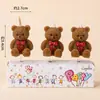 Estilo ins decoração de bolo de aniversário de desenho animado velas flores chapéus de festa urso de pelúcia rosto sorridente corações velas de aniversário infantil