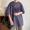 Camiseta Gruesa de Stitch para Hombre Verano Ropa de Pareja Oversize Manga Corta Retro Americano Gamuza Mangas Tres Cuartos