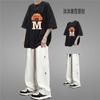 Conjunto de Verano para Hombre, Estilo Hong Kong, Pantalones Rectos con Estampado de Estrellas, Sombrero, Camisa de Manga Corta Estampada, Casual y Versátil