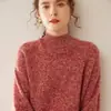Suéter Pulóver de Punto Floral con Hombros Caídos, Top Versátil Talla Plus, Suéter de Cachemira de Color Sólido para Mujer, Cuello Semi Alto, Holgado y Casual
