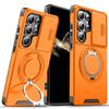 Capa para Celular Samsung S26 Ultra Aplicável em Fronteiras com Janela Deslizante para Lente, Suporte Invisível em Anel, Capa Anti-Queda S25Edge