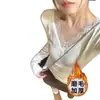 Camiseta de Renda Pura Gola V Manga Longa Estilo Coreano para Mulheres, Design de Primavera e Outono, Camada Interna, Modelagem Justa, Top Emagrecedor