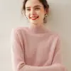 Suéter de punto grueso para mujer 2026, cuello alto medio de cachemira, color liso, hombro raglán, suelto, casual, otoño, invierno