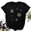 Talla Europea TransfronterizaCamiseta de Moda para Mujer Estampado de Corazón de Leopardo Negro Top Gráfico de Manga Corta para Mujer