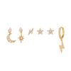 Brincos de Zircônia Estrela Sol Relâmpago Moda Europeia e Americana Conjunto de Brincos Banhados a Ouro 18K com Preservação de Cor Conjunto de Seis Peças de Brincos