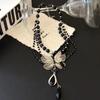 Collar con colgante de gota de agua de mariposa hueca con cuentas negras, dulce y fresco, entrada de lujo, diseño de nicho, cadena de clavícula avanzada