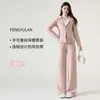 Conjunto de Moletom Esportivo Fengyulan para Mulheres, Conjunto de Duas Peças com Capuz Espessado e Forrado com Lã de Manga Longa para Inverno Atacado Y8857