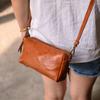 Cuero Genuino Vintage Personalidad Bandolera Horizontal Simple Plisada Bolso Cuadrado Pequeño Cierre Cremallera Combinable Nicho Estéreo Bolso para Teléfono Móvil Trendy
