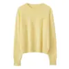 Cárdigan de punto 100% cachemira con bordado de borde deshilachado estilo francés, cuello redondo, suéter chaqueta de punto suelto y casual para mujer, top base