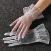 Guantes de Boda para Mujer Estilo Coreano Transparentes de Malla Fina Cortos Coloridos Negro Blanco Rojo Rosa Ópera Baile Halloween Sexy