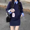 Conjunto de Tricô Casual Transfronteiriço para Mulheres 2026 Outono/Inverno Novo Top Patchwork com Gola Listrada Conjunto de Duas Peças