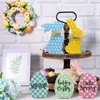 Conejo de Colores de Pascua Huevo Adornos de Escritorio Decoración del Hogar Bandeja en Capas Artesanías de Madera Adornos