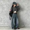 Pantalones vaqueros nuevos de otoño estilo coreano con patchwork plateado, pantalones de pierna ancha para primavera y otoño para niños mayores, pantalones de papá de moda