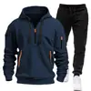 Nuevo Conjunto de Sudadera para Hombre Primavera Otoño Sudadera con Capucha Cremallera Múltiples Bolsillos Sudadera de Manga Larga Deportiva Casual