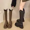 Botas largas de suela gruesa en forma de V para aumentar la altura para mujer, modernas botas de montar tipo caballero hasta la rodilla, botas de otoño de caña alta para adelgazar, modelo nuevo